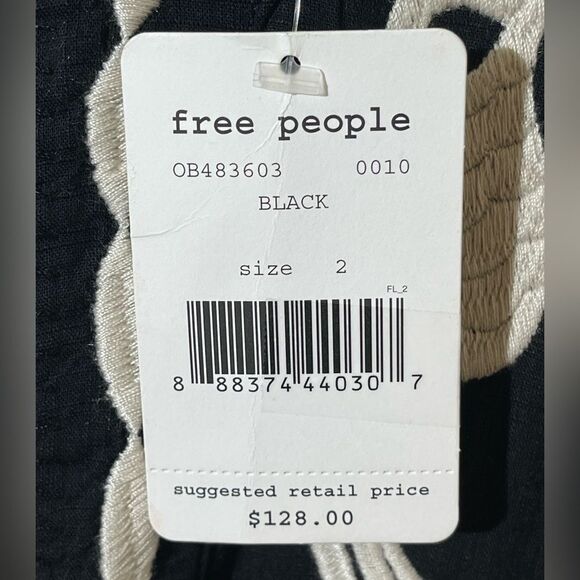 Free People Black and White Embroidered Sleeveless Mini Dress - Picture 4 of 8